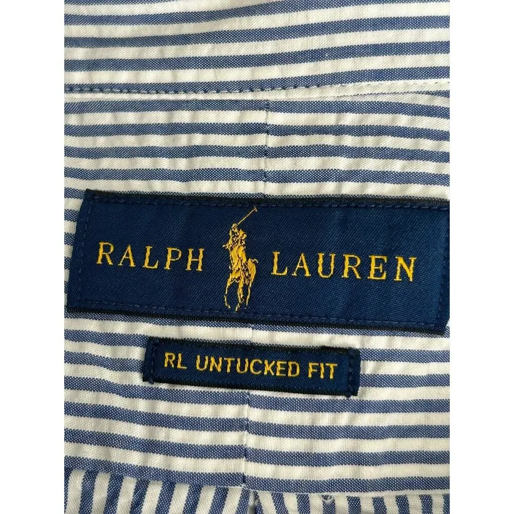 VTG Polo By Ralph Lauren Untucked Fit Striped Short Sleeve Button Down Shirt 4XB